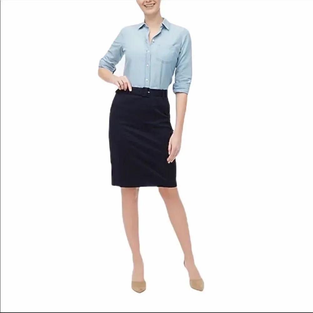 - J. CREW Sateen Belted Pencil Skirt Navy Size 4